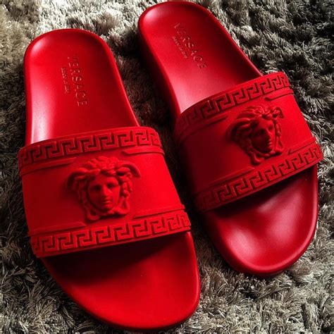 versace red and blue shoes|Versace slippers.